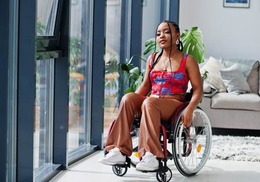 A woman sitting in a wheelchair